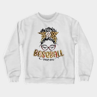 Baseball Mom Messy Bun Leopard Crewneck Sweatshirt